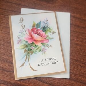Vintage Floral Birthday Card with Gold Trim